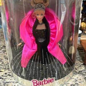 Barbie in Elegant Black Dress with Bright Pink Wrap